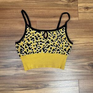 BCBGeneration Leopard Knit Crop Top Yellow Black Strappy Size S Y2K
